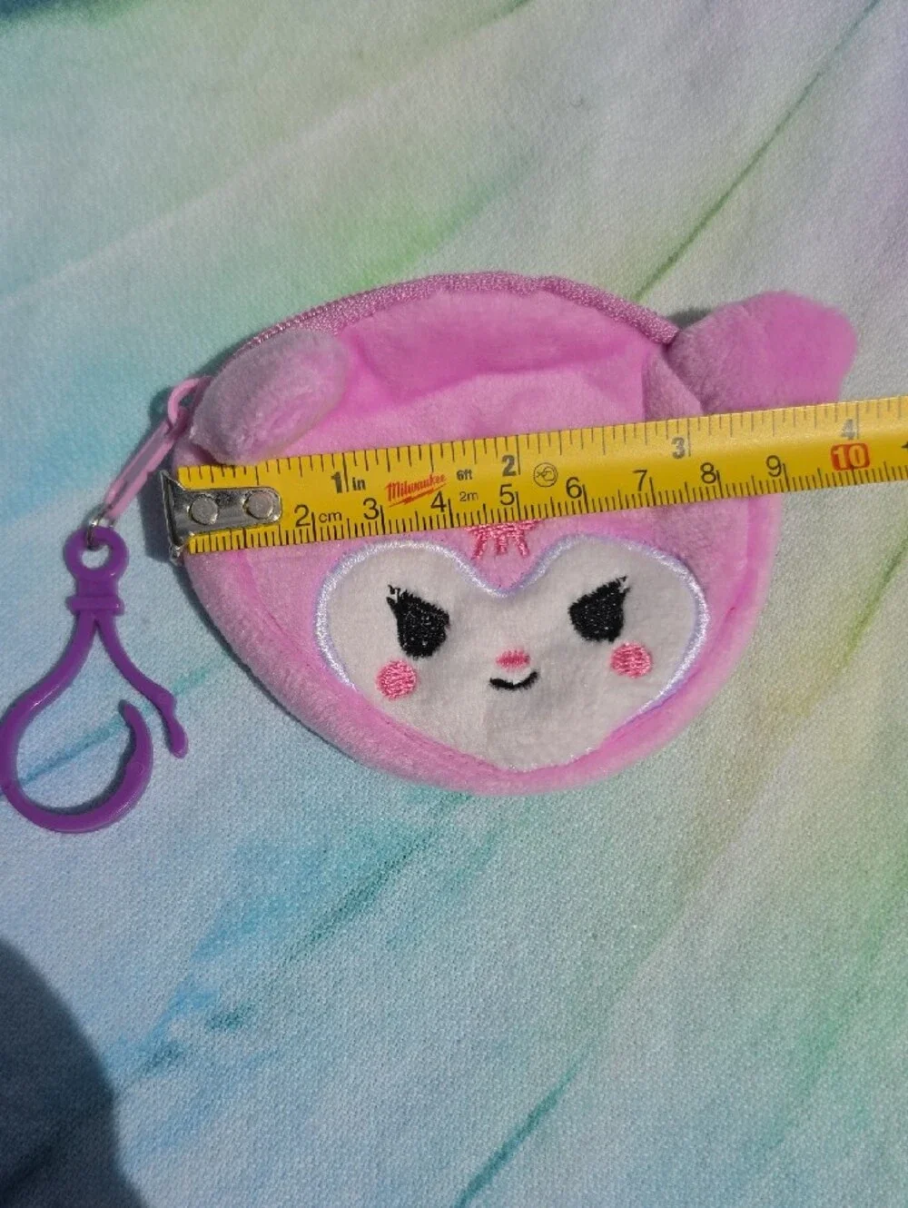 Kuromi Pink Plush Coin Pouch with Clip